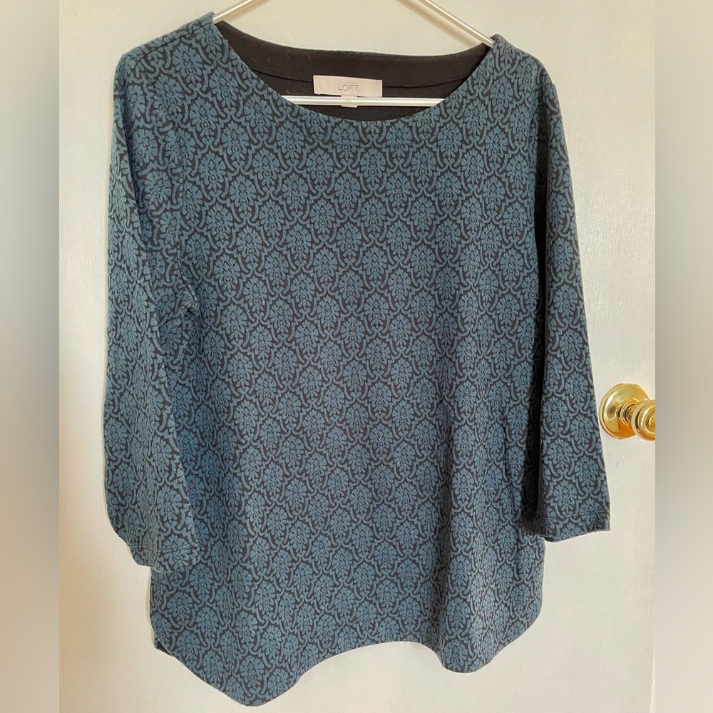 Green and Black Jacquard 3/4 Length Sleeve Loft Shirt